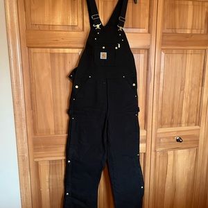 Black Carhartt Bib Overalls. Quilt Lined, Zip to Thigh.